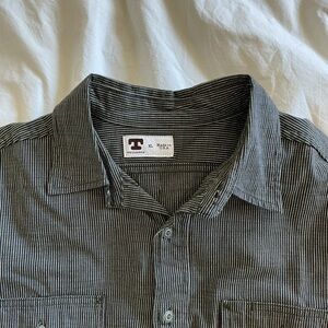 Tellason Men's Black and White Striped Button Down Shirt